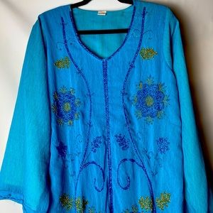 Beaded Blue caftan dress abaya medium turquoise